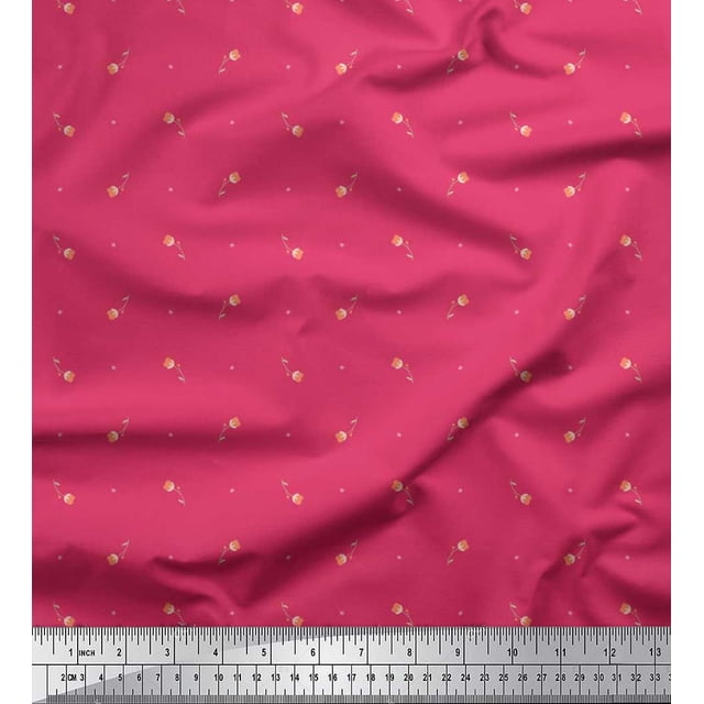 Soimoi Modal Satin Fabric Star,Leaves & Tulip Floral Print Fabric by Yard 42 Inch Wide
