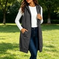 thumbnail image 2 of Diufon Womens Long Zip Up Hoodies Sleeveless Drawstring Hooded Sweatshirt Jackets Fall Winter Warm Waistcoat with Pockets, 2 of 8