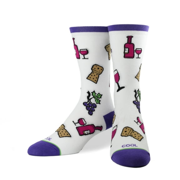 Cool Socks Novelty Crew Socks Women's Wine Time, Graphic Print, Large