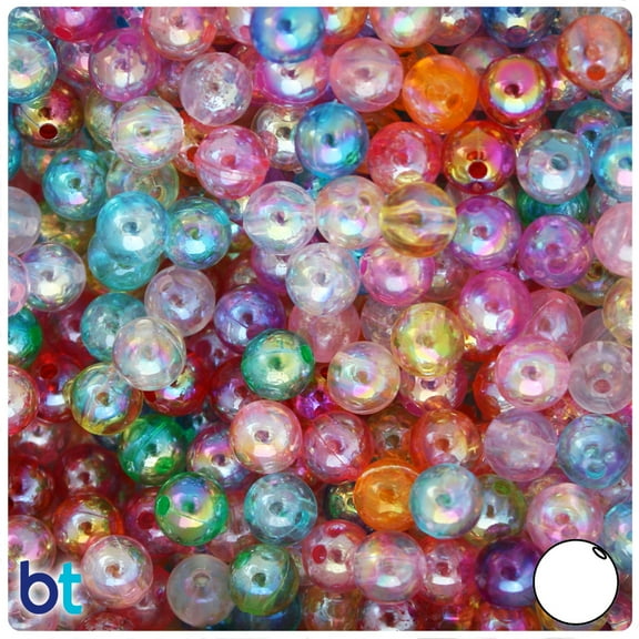 BeadTin Mixed AB Transparent 8mm Round Plastic Beads (150pcs)