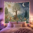 thumbnail image 2 of Woodland Animals Around a Day and Night Tree, Peaceful Illustration for Nature Lovers, Forest Wall Art, Birthday Gift, Tapestry Wall Hanging for Bedroom and Living Room, 2 of 7