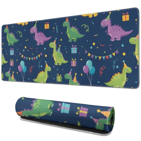 Long Mouse Pads for Desk,DarkBlue Cartoon Dinosaurs PartyElements Desk Mats on Top Of Desks, Desk Mouse Pad Extra Large with 3mm Non-Slip Base and Stitched Edge for Gaming,Work,Home 31.5"x11.8"