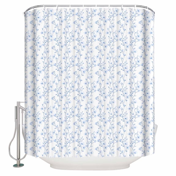 Hokiten Shower Curtain, Blue Floral Fabric Shower Curtains for Bathroom, Country Tree Branches Botanical Plant Flower Bath Curtain Waterproof Bathtub Curtains with 12 Hooks, Standard 72" x 72"