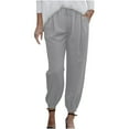 thumbnail image 4 of Babysbule Womens Sports Drawstring Pants Color Cotton And Linen Elastic Waist Long Straight Trousers, 4 of 9
