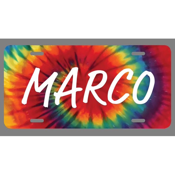 Marco Name Tie Dye Style License Plate Tag Vanity Novelty Metal | UV Printed Metal | 6-Inches By 12-Inches | Car Truck RV Trailer Wall Shop Man Cave | NP1788