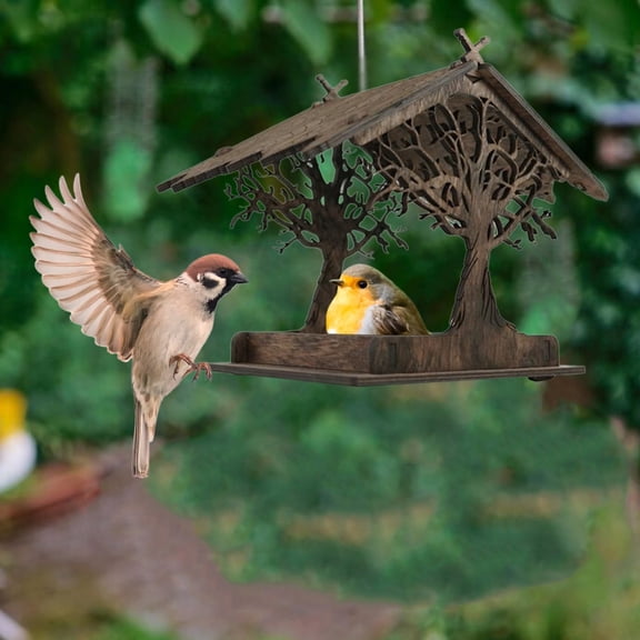 Comedero de madera para pájaros, bandeja colgante para semillas, para pájaros silvestres, decoración para el hogar, jardín, patio, árbol