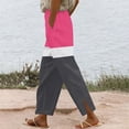 thumbnail image 2 of Olyvenn Split Side Linen Pants for Women Dressy Casual Color Block Summer Elastic Waist Loose Fit Sweatpants with Pockets Hot Pink M, 2 of 5