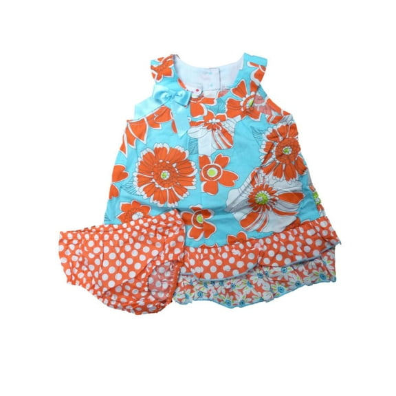 Ashley Ann Infant Girls Turquoise Blue Orange Flower Ruffled Dress Sun Dress 12m