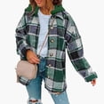 thumbnail image 2 of HAPIMO Rollbacks Shacket Jackets for Women Womens Lapel Bust Pocket Outwear Casual Comfy Plaid Print Button Down Jacket Girls Fall Fashion Tops Long Sleeve Green XXL, 2 of 5