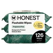 The Honest Company Flushable Wipes, Plant-Based, 126 Count, Tropical Leaves