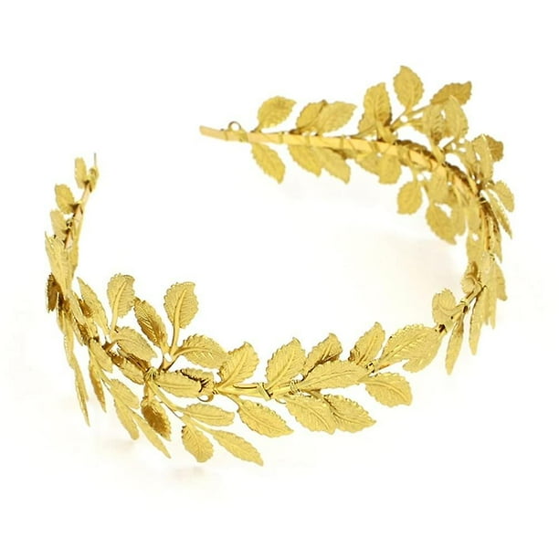 Corona nupcial de hoja de oro, diadema de diosa griega, corona de hojas de laurel, corona de rama de hoja de oro, tocado de diosa griega para mujeres y niñas