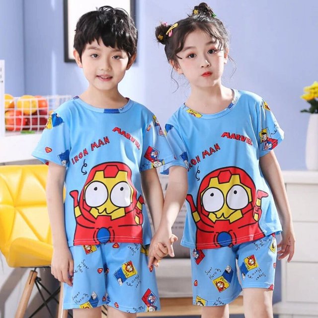 Pijamas de verano para niños, conjunto de Top, camisetas y pantalones cortos, a la moda, novedad