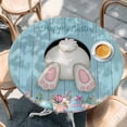 thumbnail image 2 of Easter Bunny Round Tablecloth, Fitted Table Cover with Elastic for 45"-54" Round Tables, Colorful Eggs Cute Rabbit Blue Country Wooden Table Cloth Outdoor Indoor Dinning Party Waterproof Tablecloths, 2 of 7