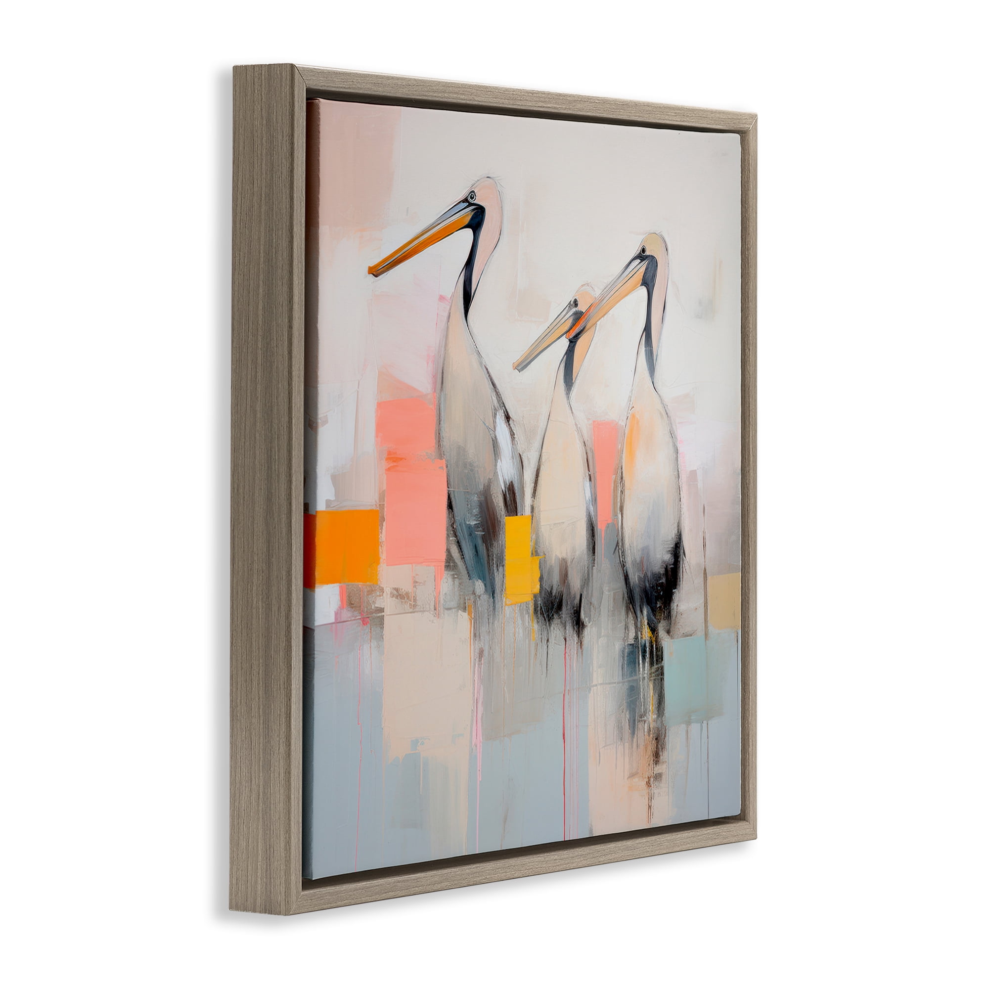 Stupell Industries Pelican Trio Abstract Animals & Insects Painting Brown Floater Framed Canvas Art Print Wall Art, 18 x 18