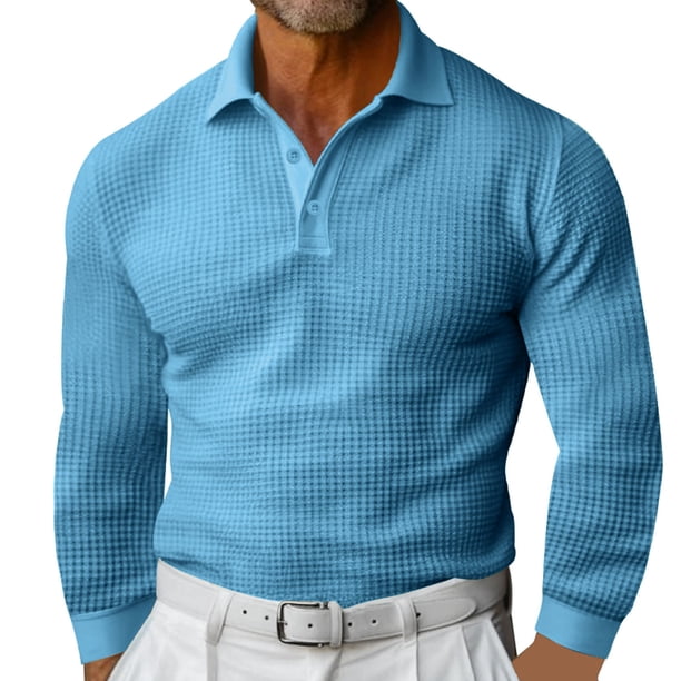 pstuiky Camisas de invierno de manga larga para hombre, Camisa de golf de vacaciones de color liso para hombre, blusa de manga larga con botones y solapa Tops de hombre xl