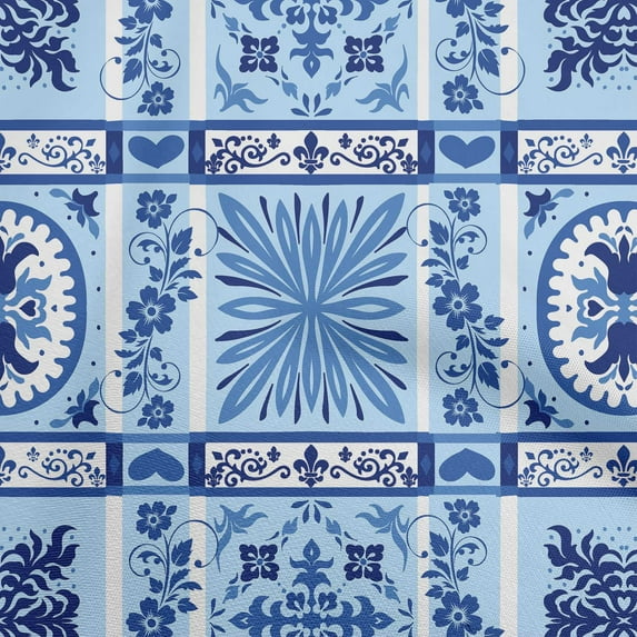 oneOone Silk Tabby Blue Fabric Asian Ornamental Quilting Supplies Print Sewing Fabric By The Yard 42 Inch Wide