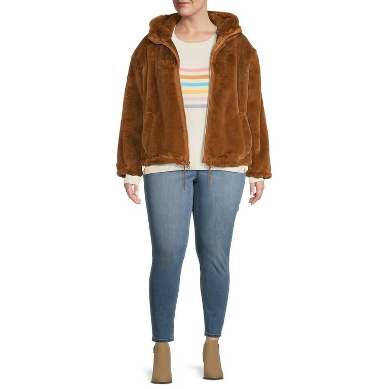 Lucky Brand Women's Plus Size Faux Fur Hooded Jacket 