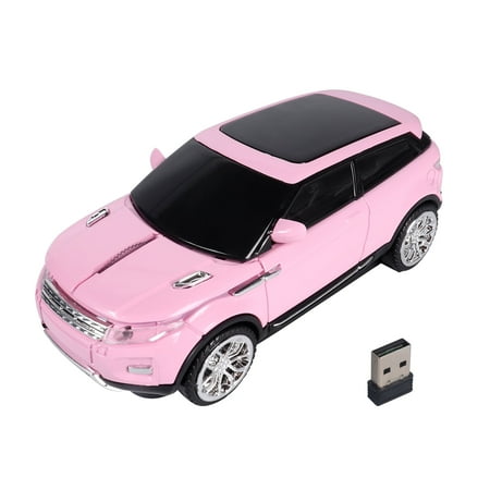 PloutoRich Wireless Car Mouse Small Cool Sport Car Shaped Computer Mice with LED Headlight USB Receiver 2.4GHz Portable Optical Mini Mouse for Laptop PC Desktop Computer Kids Gift (Pink)