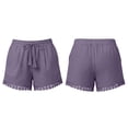 thumbnail image 5 of Cagogo Women Cotton Linen Plus Size Shorts Elastic Waist Shorts with Pockets Casual Solid Loose Vacation Beach Travel Trousers, Purple M, 5 of 5
