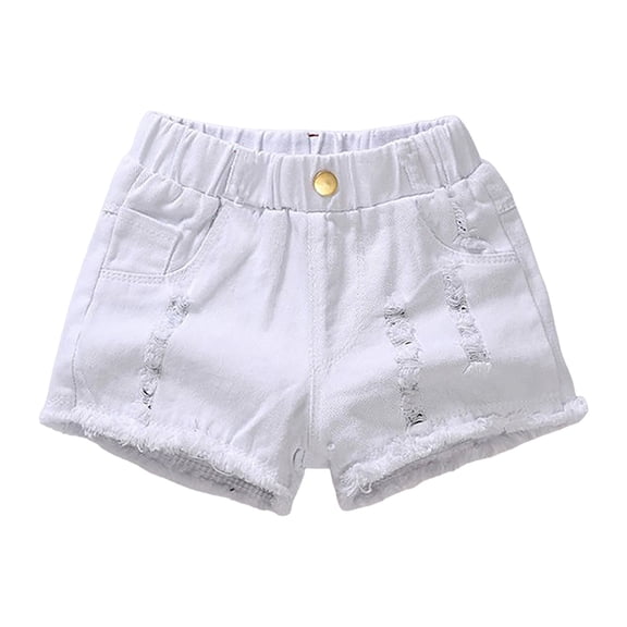 KPOPLK Summer Girl's Casual Shorts for 1T 2T 3T 4T 5T 6T Solid Elastic Waist Denim Shorts Outwear Size 18-24 Months,White
