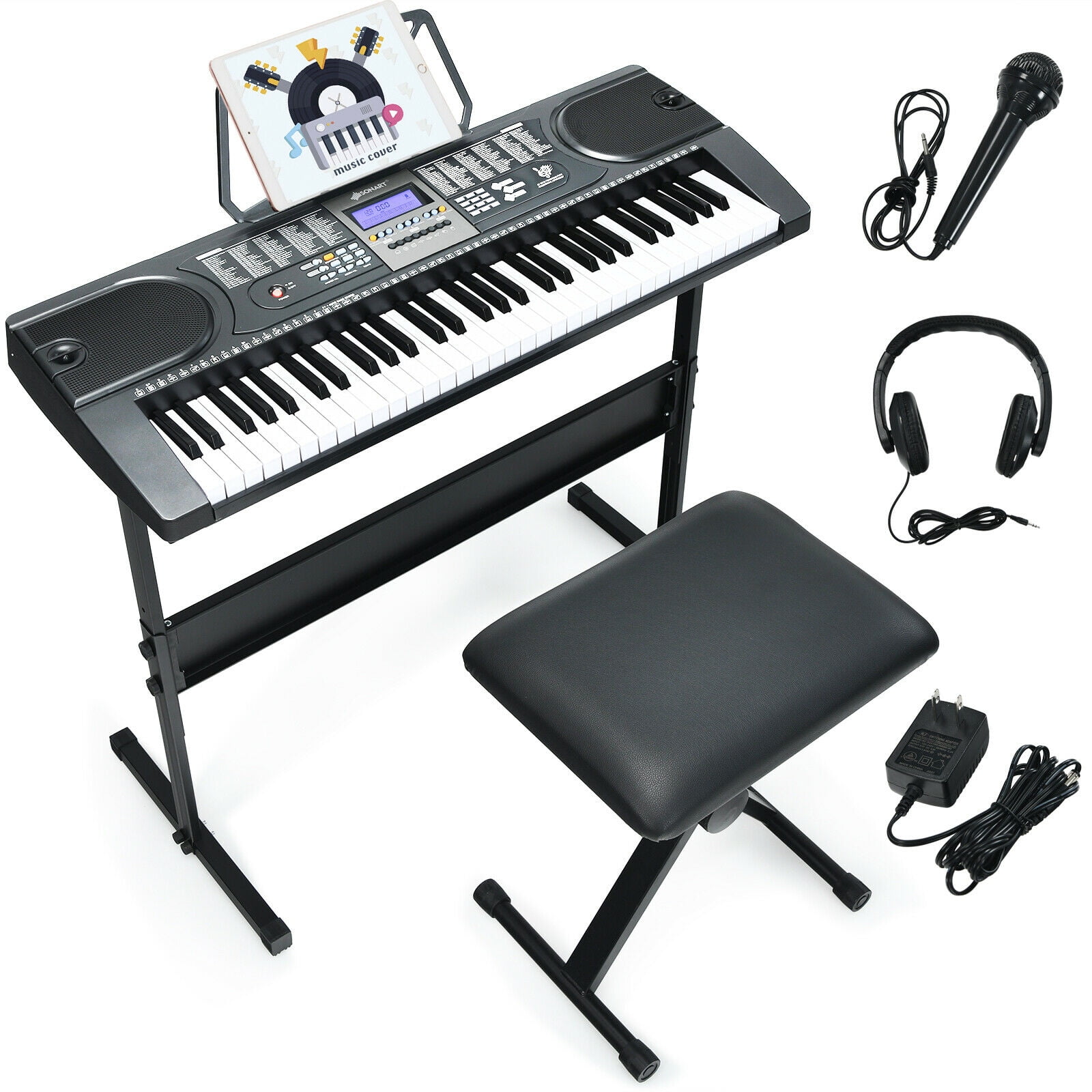 61-Key Electronic Keyboard Piano Starter Set w/Stand Bench Headphones - Walmart.com