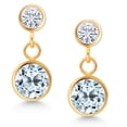 thumbnail image 2 of Gem Stone King 14k Yellow Gold Sky Blue Topaz and White Moissanite Two Stone Dangle Earrings for Women (2.20 Cttw, Gemstone November Birthstone, Round 6MM, Round 3MM), 2 of 4
