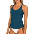 thumbnail image 6 of Womens Tankinis Swimsuits Solid Color Tankini Swimsuit,Womens Racerback V-Neck Tops with Adjustable Drawstrings, Summer Bathing Suit Navy L, 6 of 6