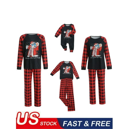 

Pyjamas Set Family Matching Santa Print Langarm-Oberteil Plaid Lange Hose Pyjamas Outfits Holiday Party Sleepwear