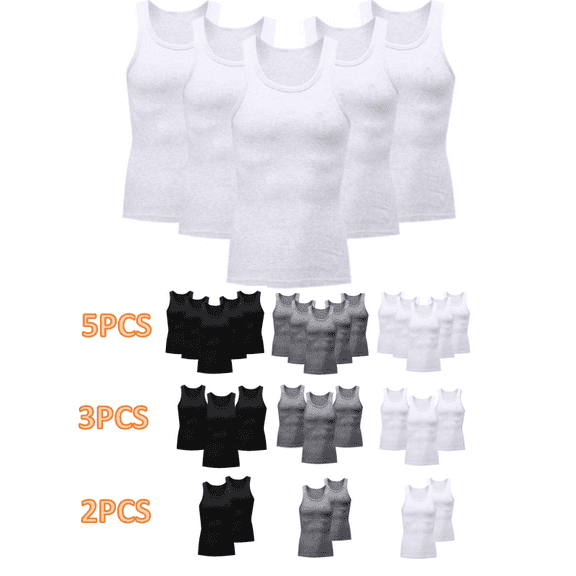 lmcalzta 5 Pack Mens Tank Tops Crew Neck Sleeveless Lightweight Cotton Undershirts for Gym
