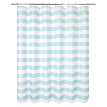 Mainstays Aqua Stripe 13-piece Fabric Shower Curtain with Hooks