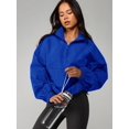 thumbnail image 4 of Royal Blue Womens Oversized Half-Zip Funnel Neck Windbreaker Jacket, 4 of 6