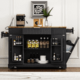 thumbnail image 2 of Tcbosik Kitchen Island with Charging Station and Trash Can Cabinet, Rolling Island Table with Drawers and Open Shelves, Storage Cart with Lockable Wheels for Dining Room, Black, 2 of 9