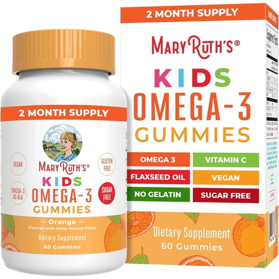 MaryRuth's Kids Omega-3 Gummies, Natural Immune Health Supplement with Vitamin C and Flaxseed Oil, 60 Count