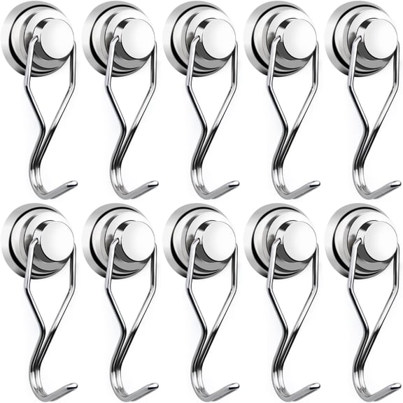 Magnetic Hooks,80LB+ Magnet Hooks Heavy Duty with Swivel Swing 10 Pack Strong Neodymium Magnetic Hook for Cruise Cabins Refrigerator Hanging Garage Workshop Office and Kitchen Silver