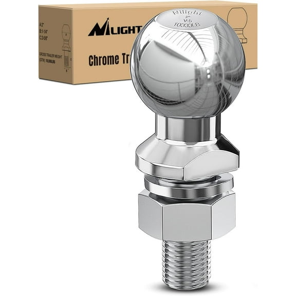 Nilight 2-Inch Diameter Chrome Trailer Hitch Ball, 7,500 lbs, 1 x 2-1/8-Inch Shank Universal Fit,Gray, 2 Years Warranty