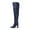 Blue, variant on FSJ Women Sexy Chunky Thigh High Heel Back Lace Up Over The Knee Boots Almond Closed Toe Side Zipper Boots Wide Calf Dress Shoes Size 8 Blue