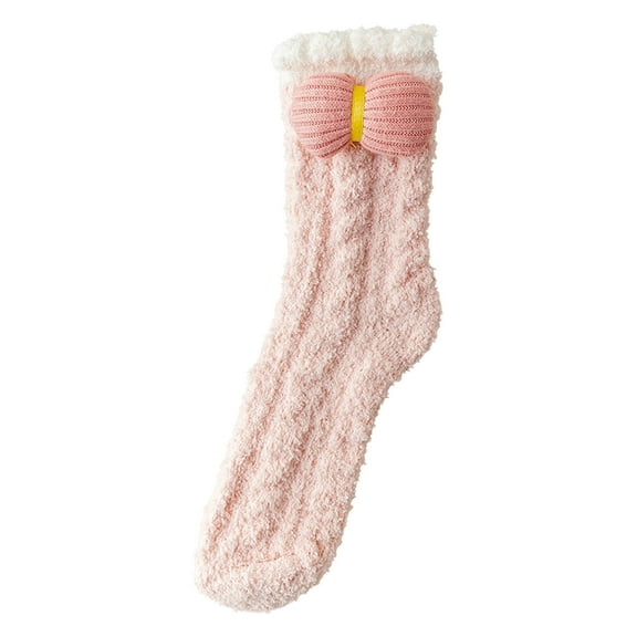 AUQ Socks Soft Plush Fuzzy Socks,Warm Breathable Long Socks for Winter Comfort,Pink,Bow Tie