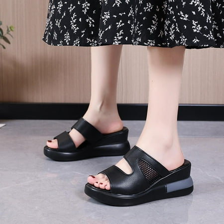 

Qiaocaity Women Shoes on Clearance Up to 20% off Summer Ladies Shoes Casual Women s Sandals Flat Wedge Heels Slippers Black 35