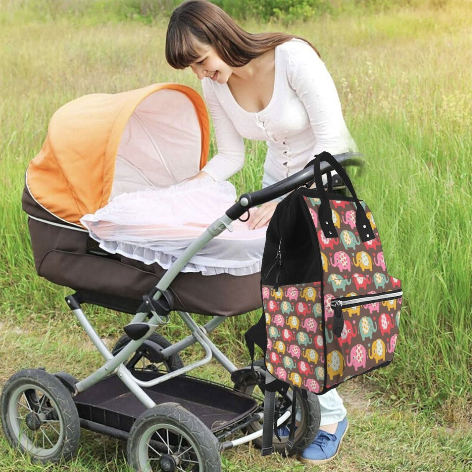 Ratiio Cute Elephants Mummy Backpack - Waterproof Twill Canvas, Large Capacity Diaper Bag with Multiple Pockets and Adjustable Straps