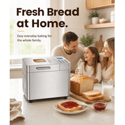 Bread Maker, 17-in-1 2LB Amumu Automatic Bread Machine, LCD Display, Beginner-Friendly Controls, Nonstick Pan, Delay Timer, Keep Warm, Stainless Steel, Silver