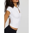 thumbnail image 6 of Womens Short Sleeve Collared -Tops V Neck Button Down Fitted Shirts White M, 6 of 8