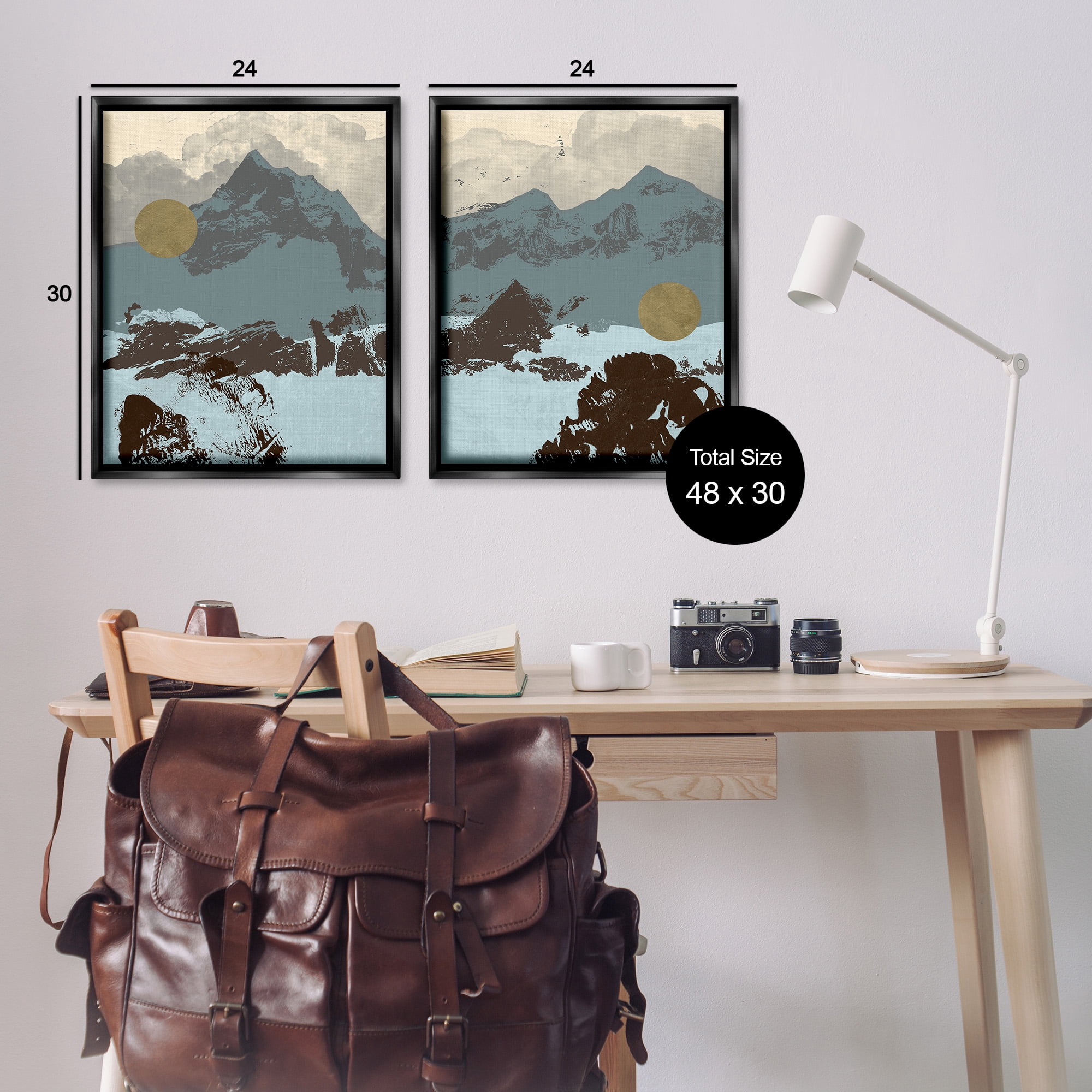 Stupell Industries Mountain Range over Abstract Landscape Painting Black Floater Framed Canvas Art Print Wall Art, 25 x 31, Set of 2