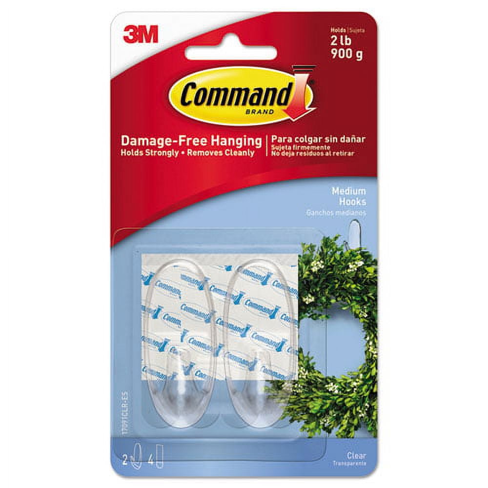 Clear Hooks And Strips, Plastic, Medium, 2 Hooks And 4 Strips/pack | Bundle of 5 Packs