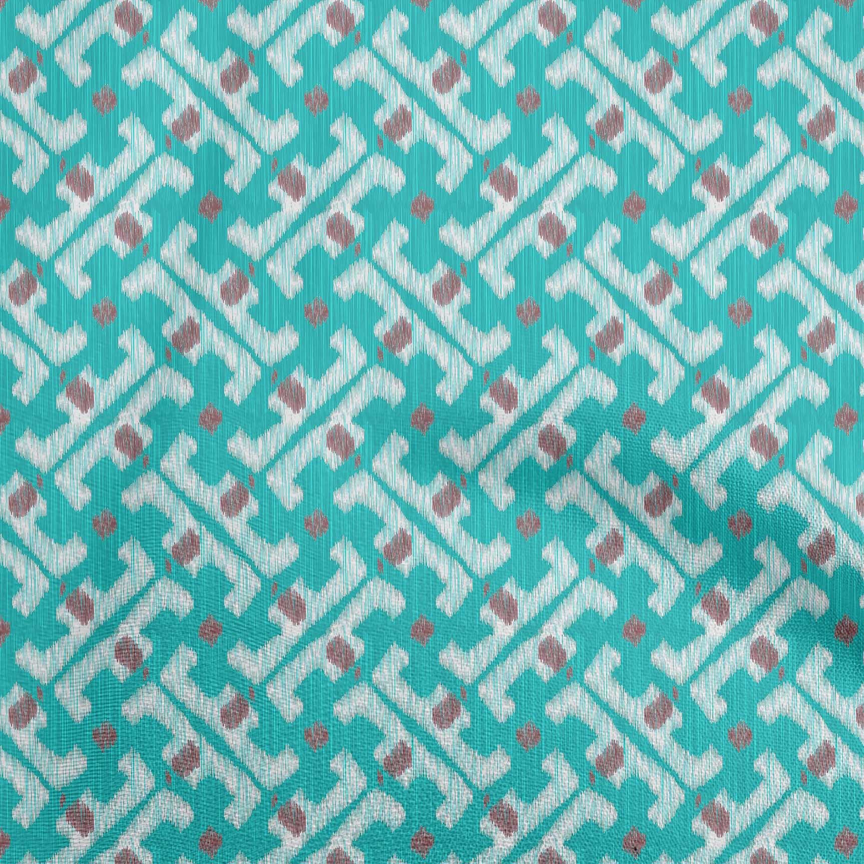 oneOone Silk Tabby Turquoise Green Fabric Ikat Dress Material Fabric Print Fabric By The Yard 42