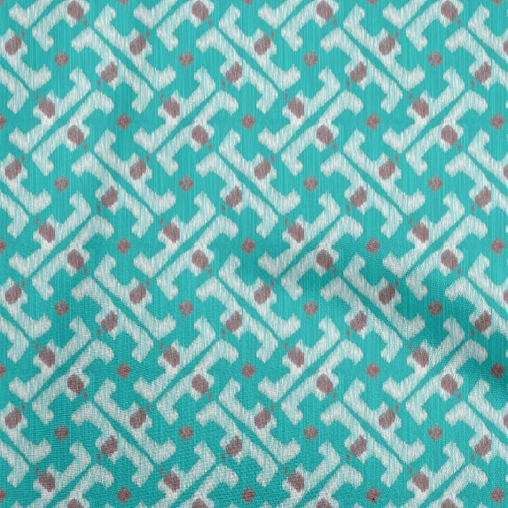 oneOone Silk Tabby Turquoise Green Fabric Ikat Dress Material Fabric Print Fabric By The Yard 42 Inch Wide