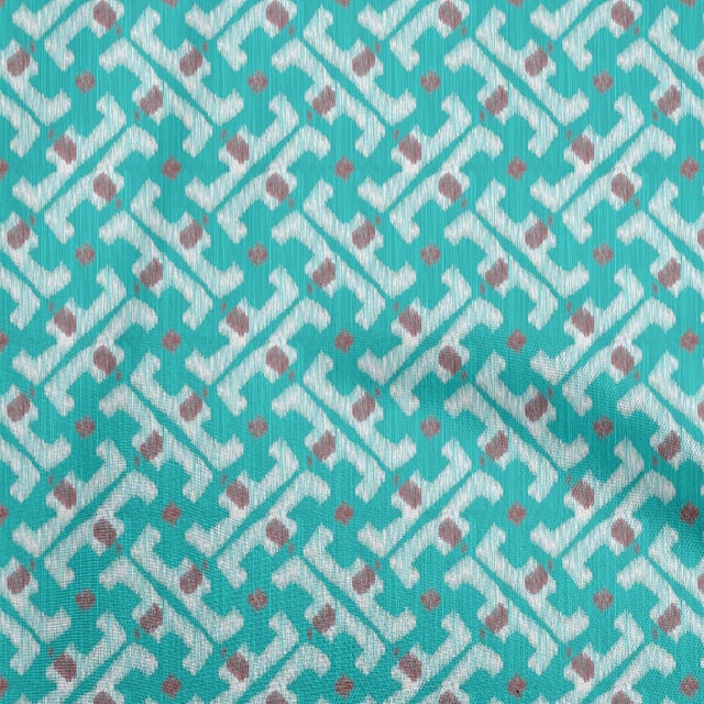 oneOone Polyester Lycra Turquoise Green Fabric Ikat Sewing Material Print Fabric By The Yard 56 Inch Wide