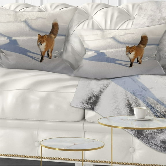 Designart Brown Winter Cat with Footprints - Animal Throw Pillow - 12x20