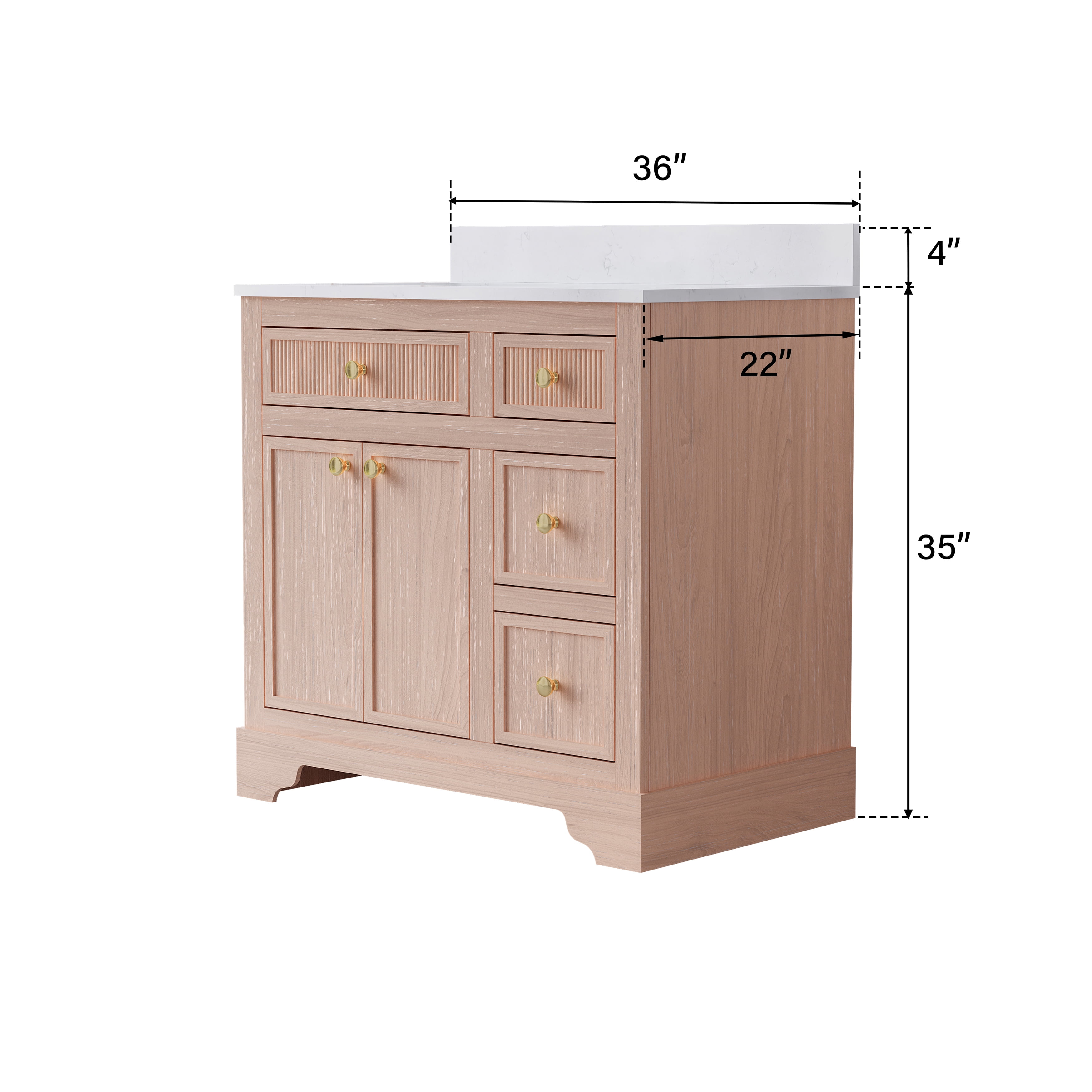 ANGELES HOME 36" Bathroom Vanity with Single Sink Combo, Modern Undermount Bathroom Sink Cabinet with 3 Drawers and a Tip-Out Drawer, Freestanding Bathroom Vanities, Soft Closing, Solid Wood