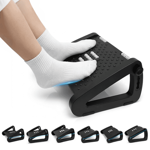 Foot Rest for Under Desk, Adjustable Footrest with 6 Height Positions & Rolling Massage Surface, Ergonomic Desk Foot Stool for Office, Home, Gaming and Study, Black
