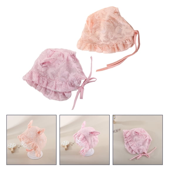LULULION Sun Protection Baby Girl Hats Bonnet Lace Orange 2Pcs